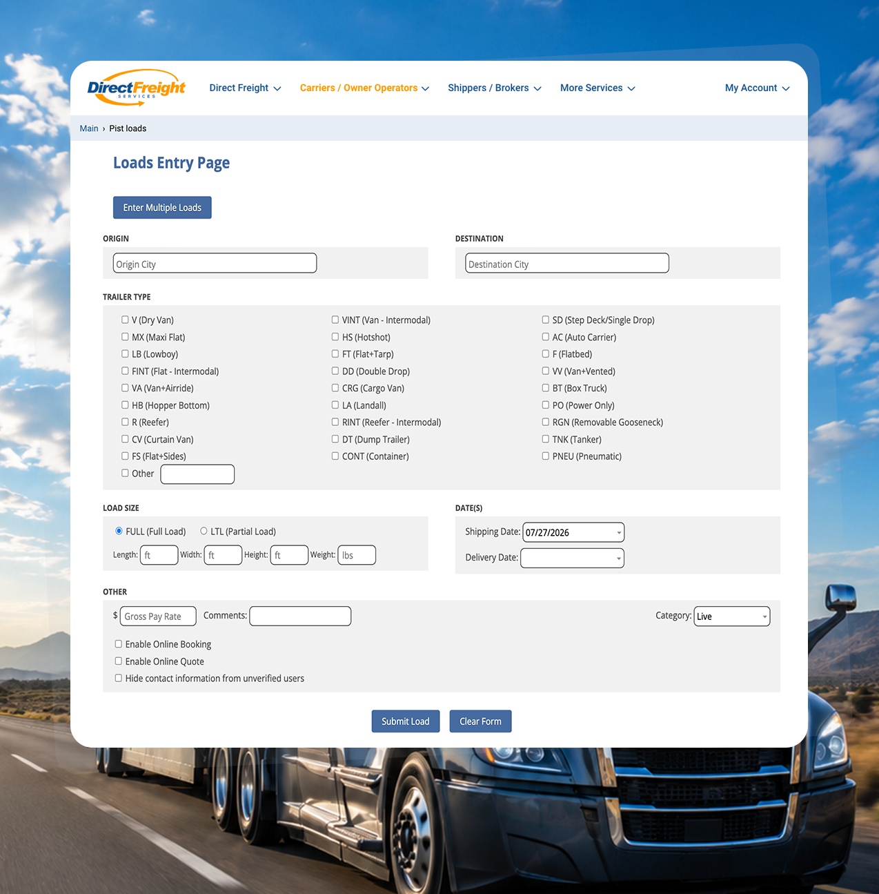Direct Freight load posting support