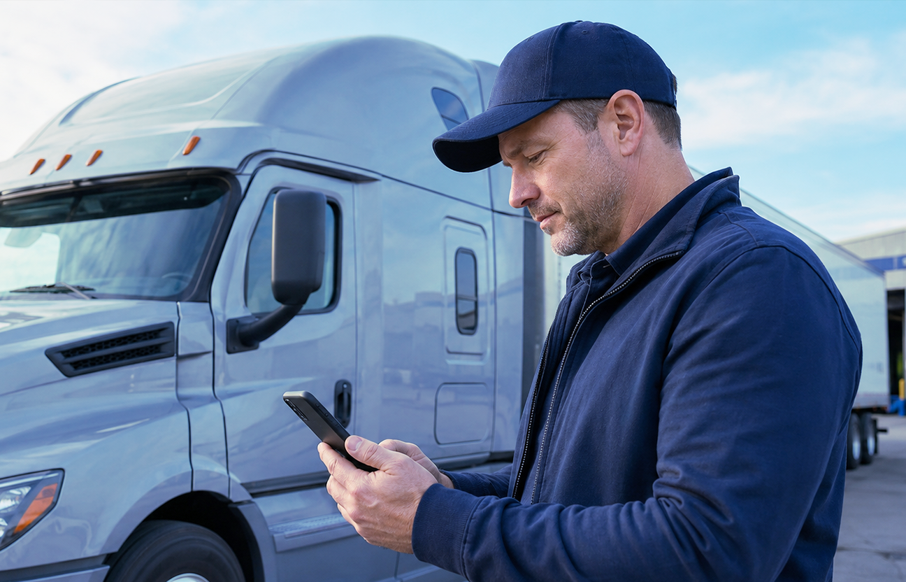 Owner operator working beside a freight truck